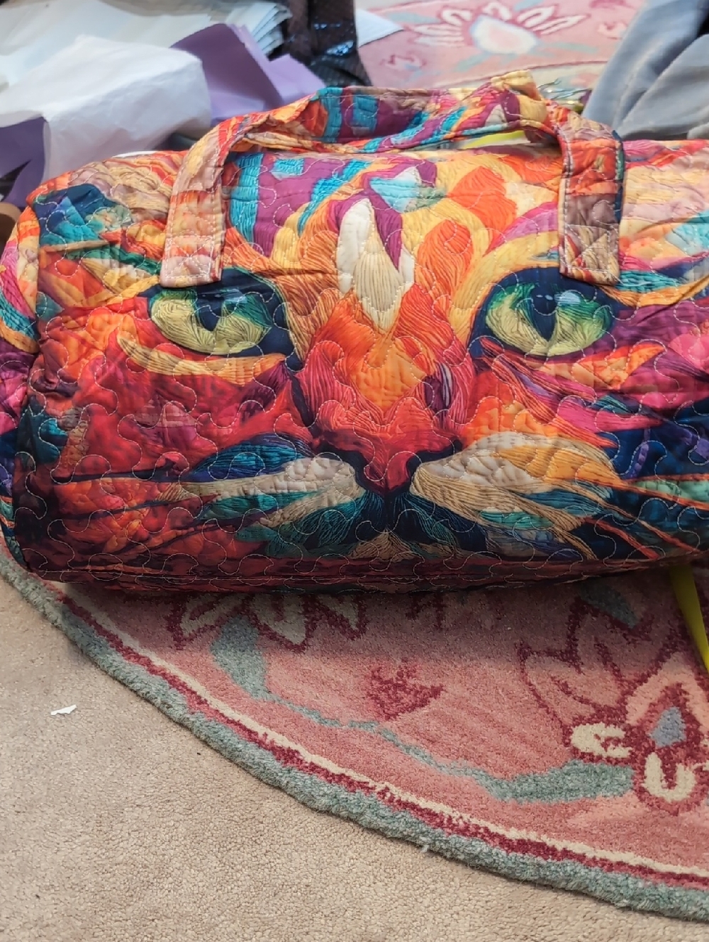 Colorful Quilted Cat Face Duffle Bag